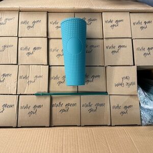 Teal Matte Grid Tumbler with Straw